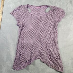 Fresh Produce Womens Medium Cold Shoulder Purple Geo Short Sleeve Shirt USA Made